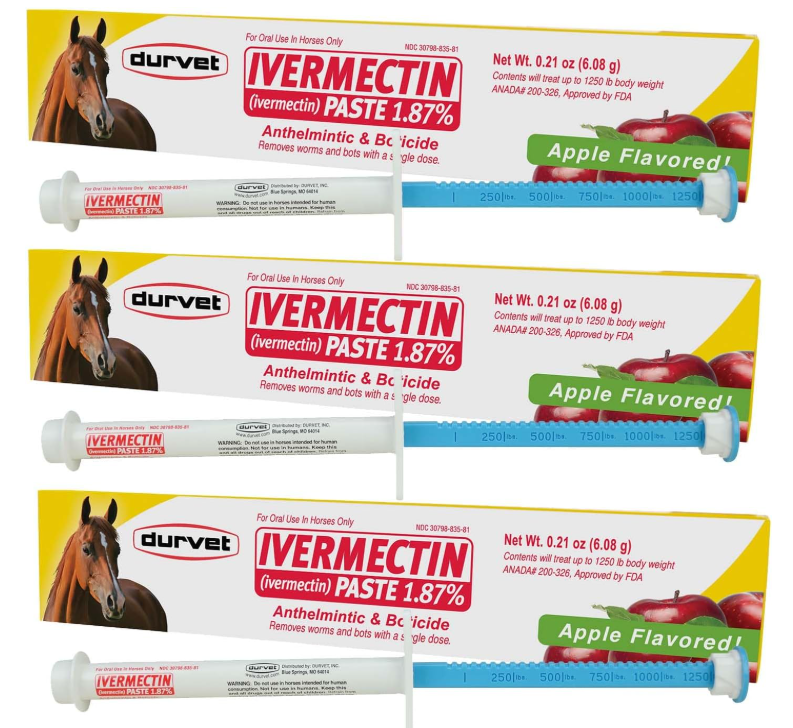 Ivermectin Horse Paste Apple Flavor, 6.08 g 1.87% (3-Pack) - Horse Dewormer Oral Equine Wormer for Horses - Includes 3 Syringes with Adjustable Dosage Control